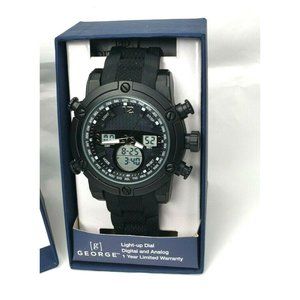 Exclusive Midnight Black Analog/Digital George Designer Rare Light Up Dial Watch